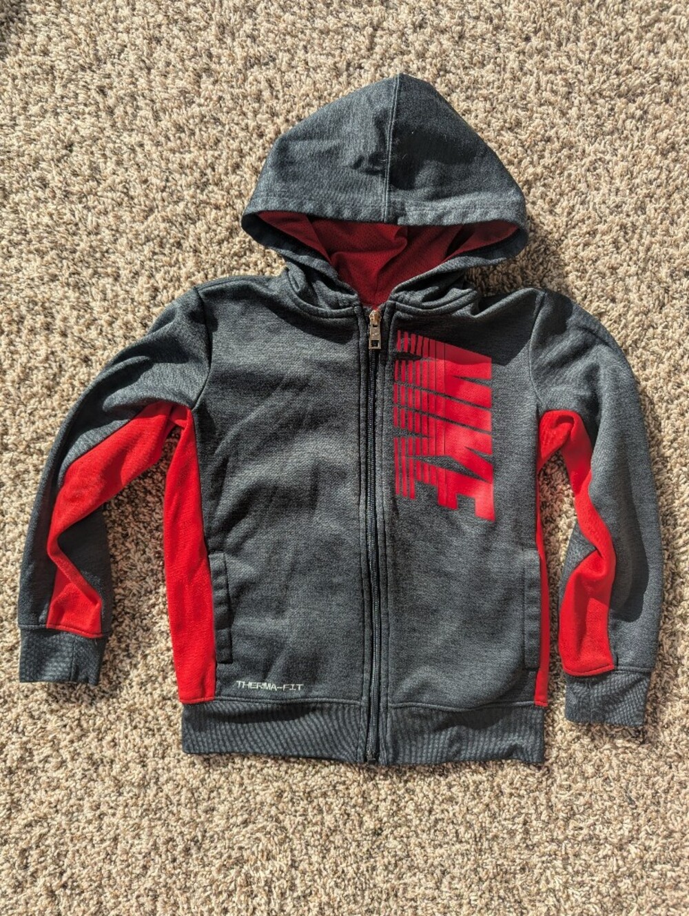 Nike Kids Charcoal Gray & Red Hooded Full-Zip Jacket